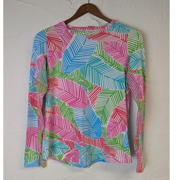 IBKUL Long Sleeve Crew Neck Top Womens XS Mesh Multicolor Bright Golf Preppy - Picture 1 of 6